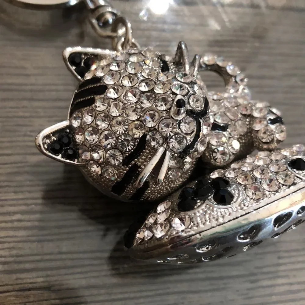 TINKSKY Rhinestone Kitty Cat Key Chain / Bag Charm